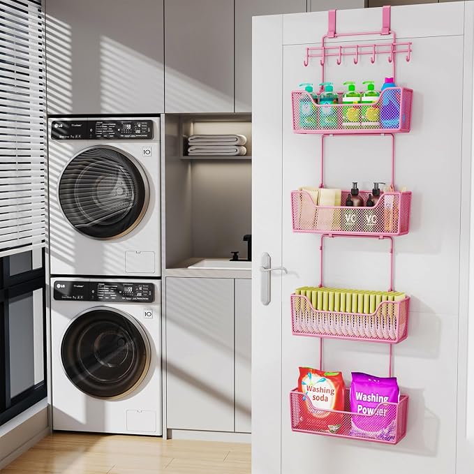 HapiRm Over Door Organizer Storage - Hanging Door Organizer with 4 Metal Large Capacity Baskets and Adjustable Coat Hook for Bathroom Bedroom Kitchen Pantry Closet Cabinet - Image 2