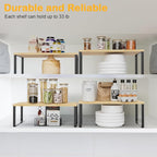 OGEMXU Cabinet Shelf Organizers, 15.7 inches Large Kitchen Counter Shelf, Set of 4 Wood Kitchen Pantry Organizer, Storage Shelves for Countertop, Spice Rack, Stackable, Expandable, Metal Black, Nature - Image 5