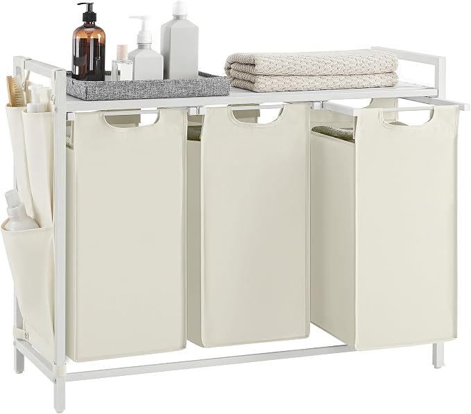 VASAGLE Laundry Hamper with Shelf, 3 Pull-Out Bags, 3 x 10.6 Gallons (40 L) by Unknown