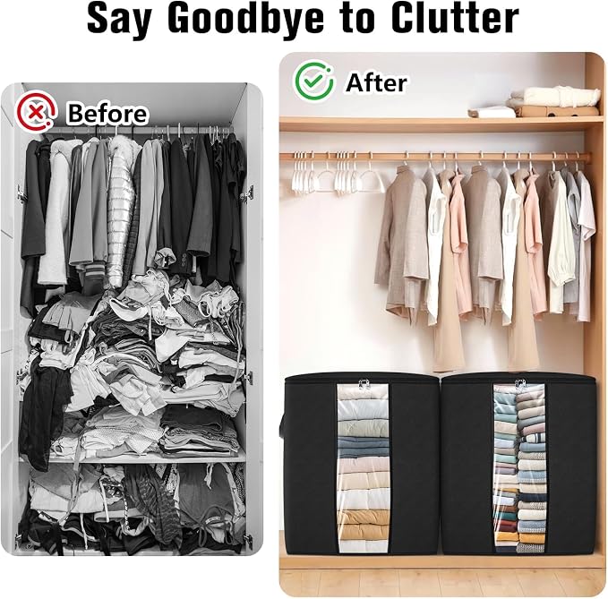 6 Pack Clothes Storage Bags 80L Blanket Storage Container with Window Black | Large Comforter Organizer for Closet, Bedding, Quilts, Sheets and Pillows, Foldable Storage Bags for Home Organization - Image 4