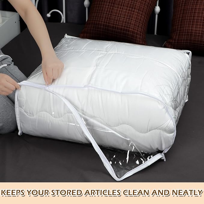 Shappy 6 Packs Clear Plastic Storage Bags with Zipper, 24 x 20 x 11 Inch | Sweater Bags, Moth Proof Protection, Vinyl, For Blankets Clothes Bed Sheet Comforters Pillows Quilt Closet Linen Organizer - Image 4