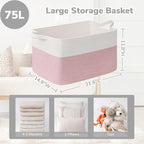 Goodpick Large Woven Rope Blanket Basket, Rectangle, White & Pink - Image 3