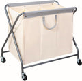 STORAGE MANIAC 160L Collapsible Laundry Hamper with Wheels, Rolling Laundry Basket, Heavy Duty Cloth Sorter with Removable Bag, Folding X Frame Clothes Organizer Cart for Easy to Store, 3 Section by STORAGEMANIAC