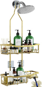 Shower Caddy, Extended Length Shower Organizer with Hooks, Rustproof Shampoo Soap Holder, Large Hanging Bathroom Caddy, Gold by Joqixon