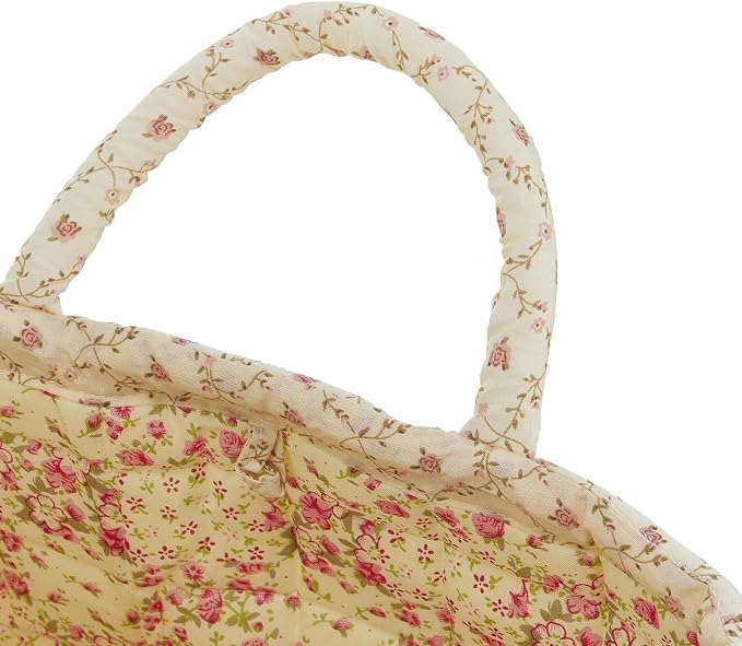 Quilted Fabric Storage Basket with Handles & Pocket, Foldable Laundry Hamper Boho Floral Print Organizer Bin for Home, Picnic, Office 12"x10"x10" (A-2) - Image 6