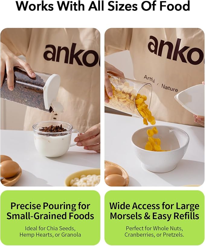 Ankou Rotating Food Storage Containers Set of 6, 23oz (690ml) Clear PET Jars with Dual Pour Lids, 360° Lazy Susan Pantry Organizer for Snacks, Cereal, Nuts, Oats & Dry Foods, Kitchen Grain Dispenser - Image 4
