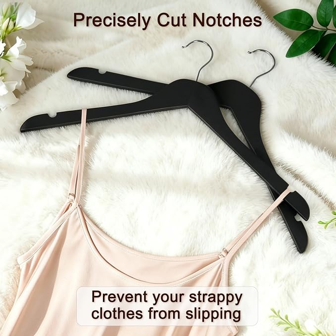 TOPIA HANGER Black Wooden Hangers, 0.28-inch Slim Wood Clothes Hanger with Flat Design and Smooth Notches, Lightweight Space Saving Hangers for Shirt, Coat, Camisole, 10 Pack-Matte Black, CT29B - Image 5