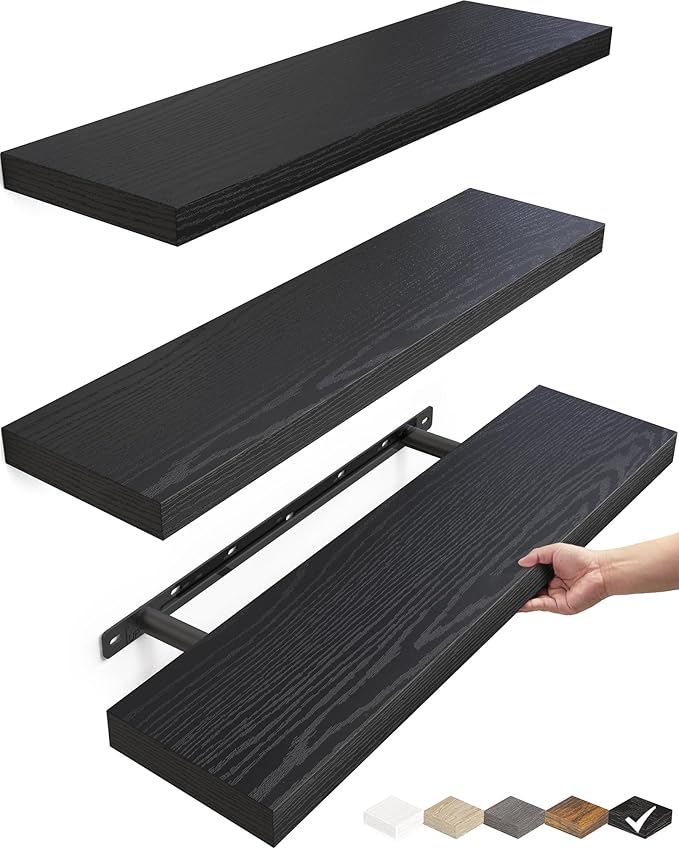 BAYKA Black Floating Shelves 22.5in, Set of 3, Wall Mounted for Wall Decor by Bayka