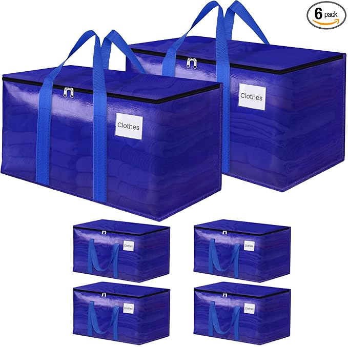 FabSpace Large Moving Storage Bags Heavy-Duty for Clothes, 6 Pack by Fabspace