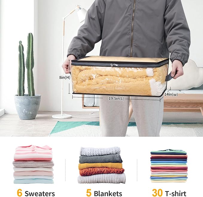 Blanket Storage Bags 6 Pack 35L Clear Plastic Clothes Closet Organizer | Clear Plastic, Zippered Closure, for Clothes Comforters Sweaters Blankets Sheets and Toys, Closet Storage - Image 2