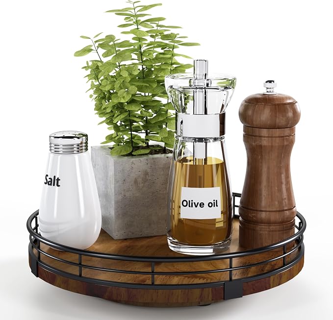 AMH 9-Inch Farmhouse Oak Lazy Susan Cabinet Organizer, Walnut Finish by AMH