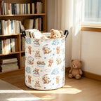 Round Bear Pattern Laundry Hamper, Cotton Canvas Storage Bin - Image 8