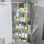 Consumest Over The Door Shower Caddy - 5 Tier Adjustable Shower Organizer Hanging with 2 Toothbrush Holders & 4 Hooks, Rustproof Organizer Shelf, Storage Rack for Bathroom, Gold - Image 4
