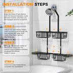 Adjustable Aluminum Shower Caddy Hanging for Handheld Showerhead, Black - Image 8