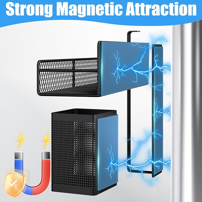 Magnetic Shelves for Washing Machine 6 Pack, Heavy-Duty Metal Magnetic Laundry Organizer Black W/ Hanger Organizer, Tool Holder, Space Saving Shelf for Home Kitchen Closet & Laundry Room Organization - Image 3