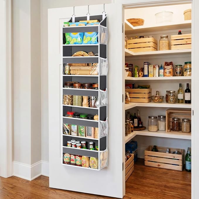 Yecaye 5 Tier Clear Over the Door Organizer Hanging, 5 Large Plastic Pockets and 10 Side Pockets Back of Door Organizer, 56lbs Weight Capacity Behind the Door Storage for Nursery, Deep Gray - Image 8
