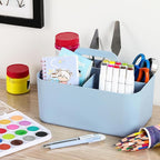 Multiuse Caddy Organizer with Handle, Portable Divided Plastic Tote Bin - Art Craft, Stationary Pen Marker Crayons, Makeup Hair Supplies Storage - Bathroom, Classroom, Dorm, Office, Desk Holder - Blue - Image 3