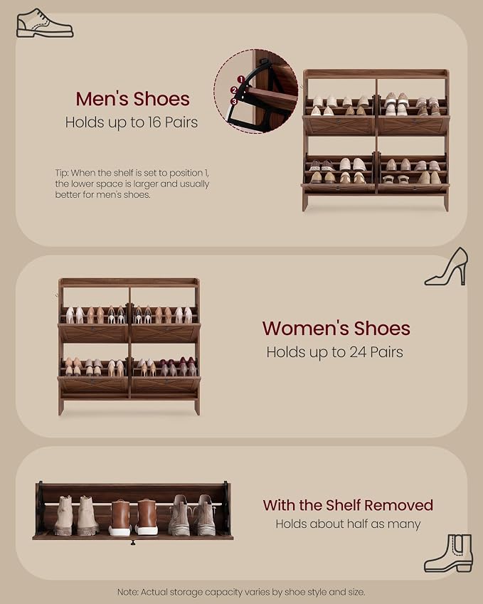 VASAGLE Narrow Shoe Storage Cabinet Organizer with 4 Flip Drawers | Freestanding Shoe Rack, Fits 16 to 24 Pairs, for Entryway, Farmhouse Style, Chestnut Brown, HANIS Collection UHSC403KX01S - Image 5