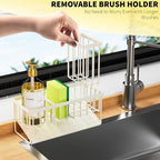 Cisily Off White Sponge Holder for Kitchen Sink, Sink Caddy Organizer with High Brush Holder, Kitchen Countertop Rustproof 304 Stainless Steel, Soap Dispenser Kitchen Organizers and Storage Essentials - Image 4