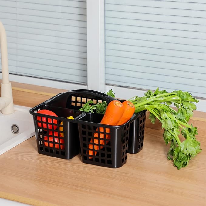 Portable Shower Caddy Basket Plastic Storage Basket with Compartments Black - Image 6