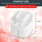 Masirs Small 360 Rotating Makeup Organizer, 5 Compartments, Square White - Image 3
