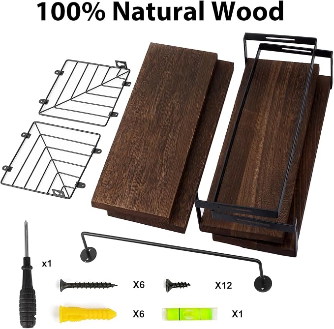 Fixwal Wall Mounted Bathroom Shelves Over Toilet (3+1 Dark Brown) - Image 4