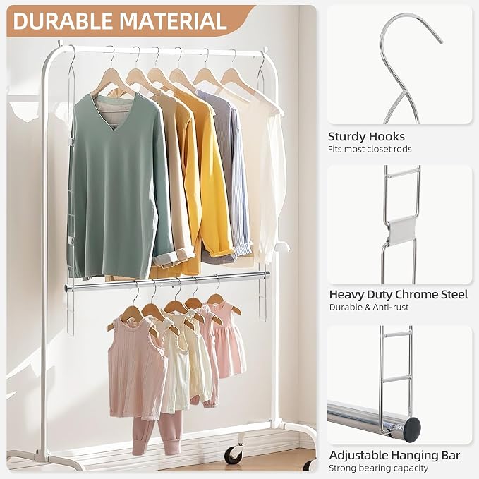 STORAGE MANIAC Hanging Closet Rod, Adjustable Width and Height Closet Hanging Organizer, Space-Saving Clothes Hanging Bar, Closet Extender Hanging Rod Double Closet Hanging Rod, 1 Pack Chrome - Image 3