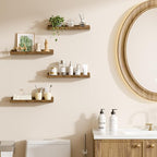 upsimples 4 Pcs 15" Acrylic Shelves for Wall Decor and Display, Rustic Wood - Image 2