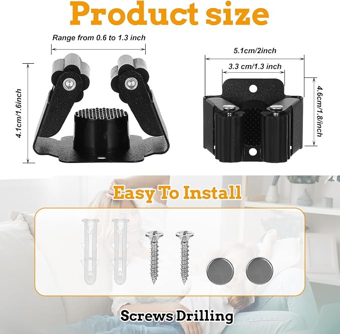 24 Pack Broom and Mop Holder Wall Mount, Hanging Clamp Clip Hanger Utility Rack, Heavy Duty Stainless Steel Adjustable Clamp Organizer with Screws for Garage, Home, Garden Tools, Black - Image 2