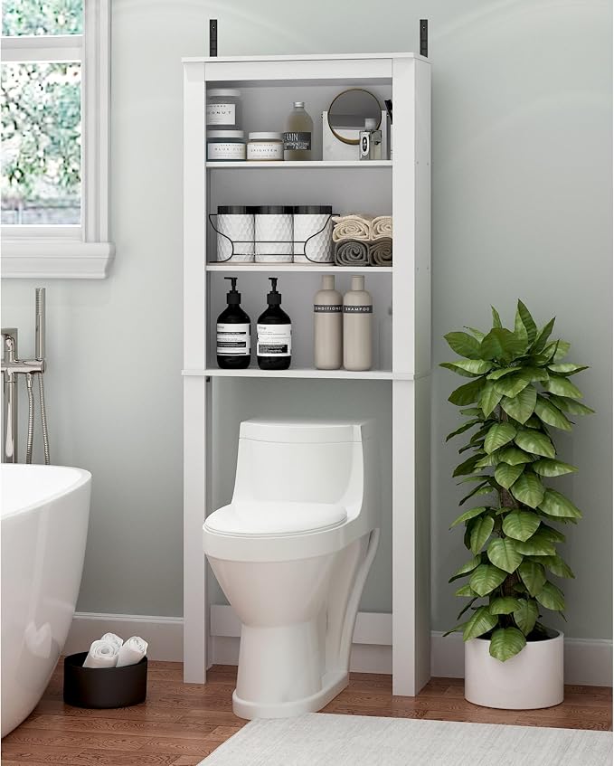 Furinno Indo White Over The Toilet Storage, Bathroom Storage Cabinet, Bathroom Shelf, Space Saving Over The Toilet Organizer, Plain White by Furinno-FitsYourSpaceFitsYourBudget