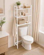 Over The Toilet Storage,White Bamboo Over Toilet Bathroom Organizer with 3-Tier Shelves and Hooks,Space-Saving Bathroom Shelf for Towels,Toiletries and Small Bathroom Storage - Image 4