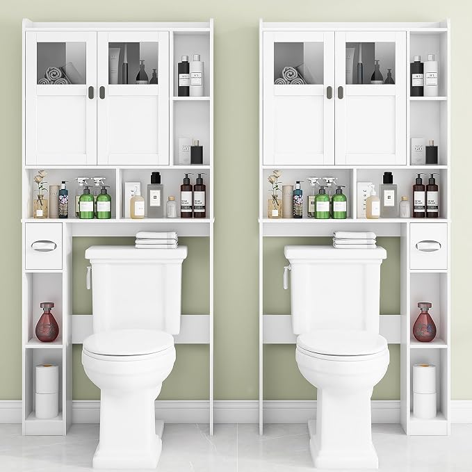 Vabches Over The Toilet Storage Cabinet with Doors and Shelves, White - Image 5