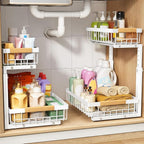 PXRACK Under Sink Organizer, Adjustable Height, 2 Tier Pull Out Under Cabinet Organizer, Slide Out Thickened Metal Under Sink Storage for Kitchen Bathroom Laundry Pantry Cabinet, White, Small-2-Pack - Image 8