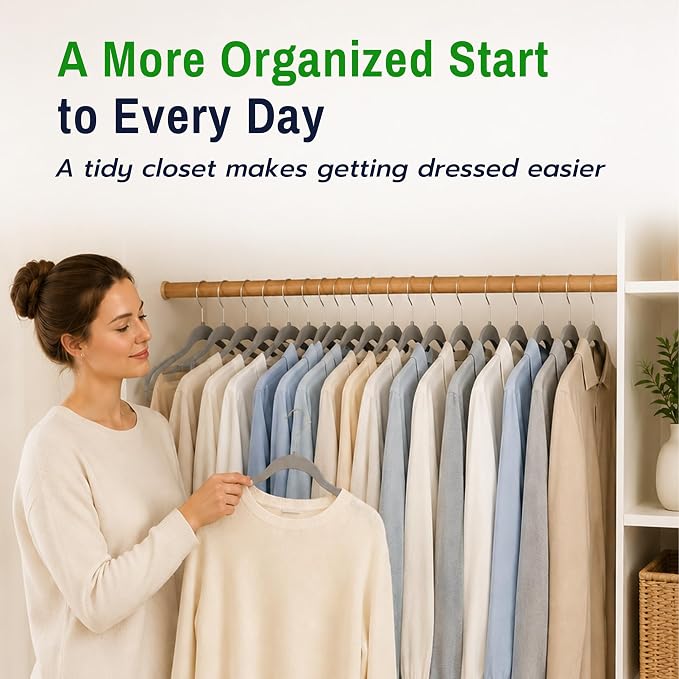Plastic Hangers 30 Pack, Non-Slip Space-Saving Clothes Hangers, Gray - Image 7