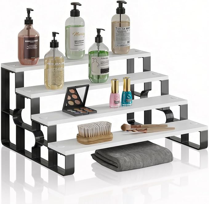 4 Tier Wood Makeup Organizer, Perfume Display Stand for Bathroom by USHARP