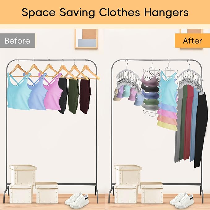 TomCare 4 Pack Space Saving Hangers, Tank Top and Leggings Organizers | 360° Swivel Design, 20 Clips for Leggings and Yoga Pants, Stainless Steel Hanging Closet Organizer - Image 4