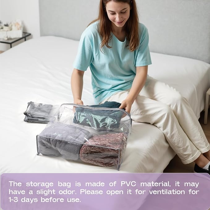 10 Pack Clear Storage Bags for Clothes, 22L Blanket Storage Bags, Under Bed Storage, Closet Organizers Bag, Upgraded Version Two-Way Zippers Design(Grey, 10PACK) - Image 8
