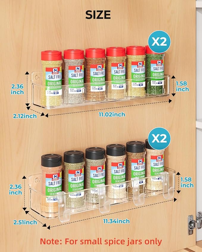 Nieifi Spice Rack Wall Mount, 4 Pack Clear, 2" Depth, Screw/Adhesive - Image 3