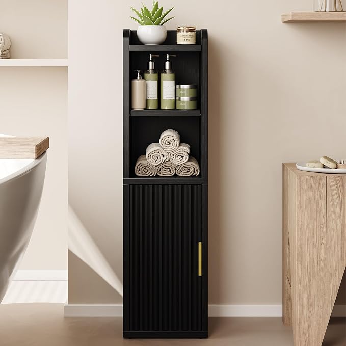 Yoobure Fluted Small Bathroom Storage Cabinet, Narrow Toilet Paper Cabinets - Image 3
