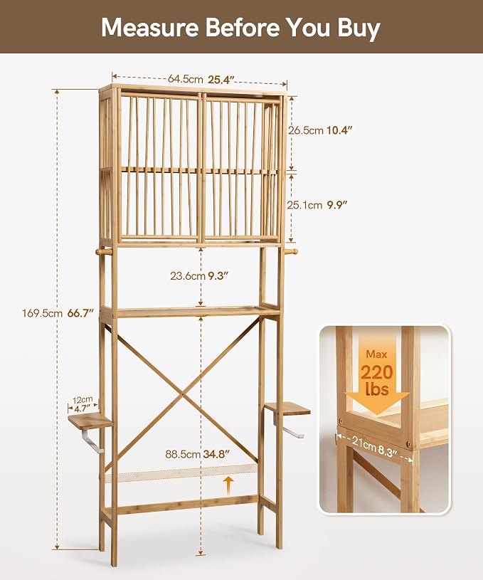 Afuly Bamboo Over the Toilet Storage Cabinet with Doors, Natural - Image 2
