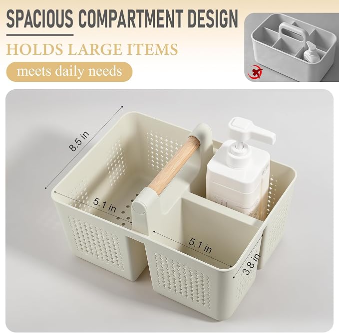 Portable Shower Caddy Basket Plastic Caddy Organizer with Handle Beige - Image 5