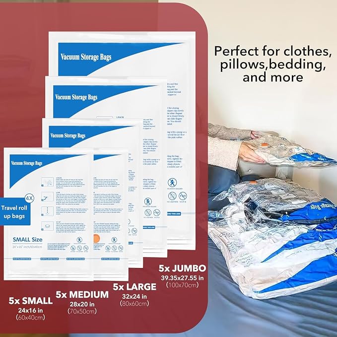 Vacuum Seal Bags for Clothing Travel & Home Storage, travel vacuum bags with pump, Store Blankets, Comforters, Pillows, Seasonal Clothes Compactly,36 Pack With Electric Pump - Image 4