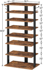 HOOBRO 8 Tiers Vertical Shoe Rack, Wooden Shoe Storage Organizer with Hooks, Narrow Shoe Tower for 16 Pairs, Space Saving, for Entryway, Living Room, Bedroom, Rustic Brown BF750XJ01 - Image 8
