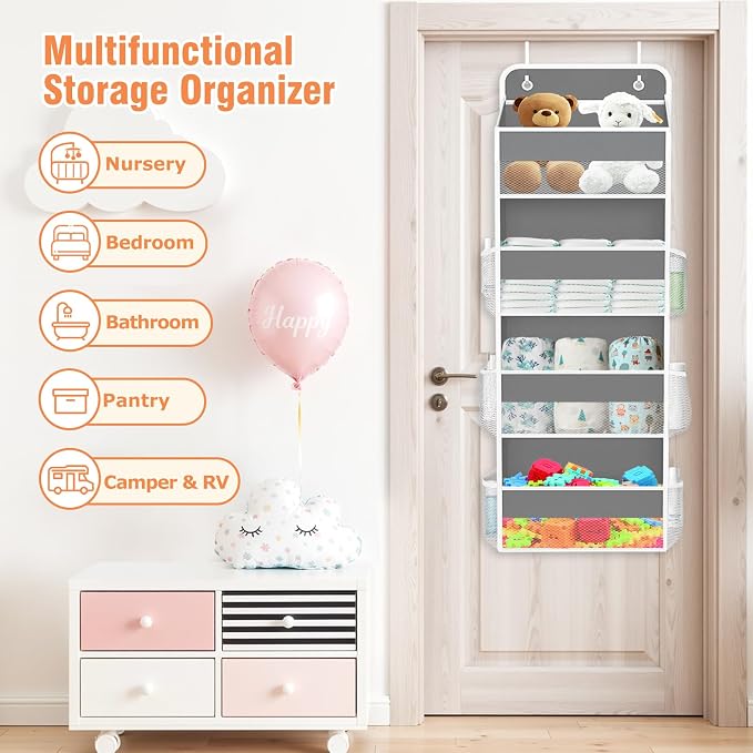 Over The Door Organizer Storage Large Capacity Hanging Bedroom Storage | 4 Shelves, 40 LB Capacity, Foldable Mesh Design, Clear Window, Sturdy, Large Storage Organizer for Nursery, Pantry & Closet - Image 6