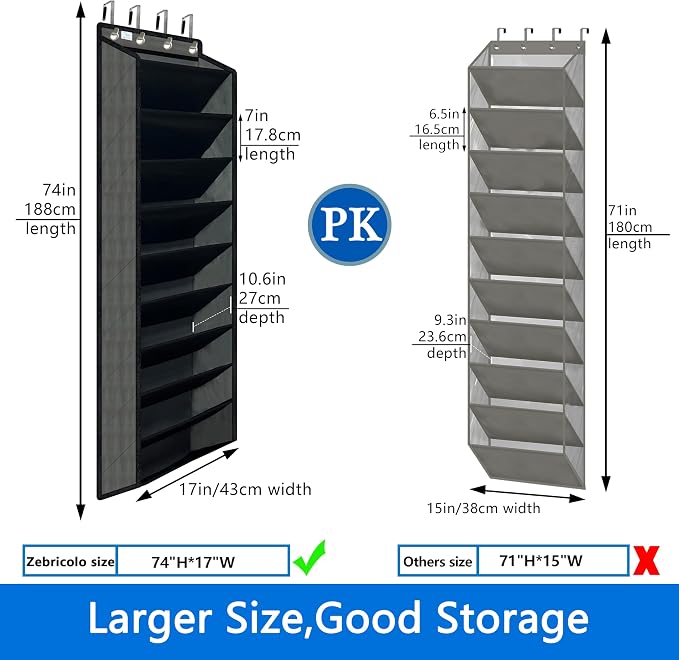 shoe organizer,70 Pounds Large Capacity,20-30-Pair over the door shoe organizer,10 Tiers shoe rack for closet,New upgrade Anti-scratch heavy duty hook and Bamboo material Baffle,Grey/Black - Image 6