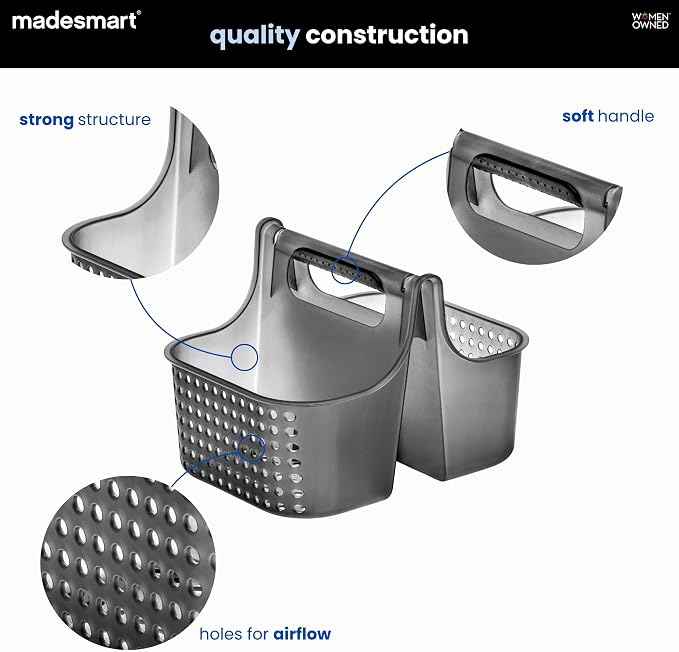 madesmart Shower Tote with Soft Grip Handle, Smoke - Image 4