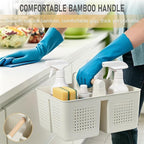 Portable Shower Caddy Basket Plastic Caddy Organizer with Handle Beige - Image 2