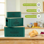 Kitchen Vegetable Storage Set of 3, Metal Onion Garlic Potato Storage Set, Kitchen Canisters Vegetable Keeper Containers with Aerating Holes and Bamboo Lid,Alpine Green - Image 5