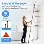 HAMITOR Corner Shower Caddy Tension Pole, 4-Tier Adjustable No-Drill Shelf - Image 3