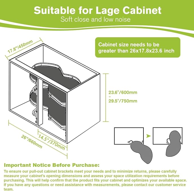 Blind Corner Cabinet Pull Out Organizer, Swing Right Pull Out Cabinet Organizer 26 inch, Corner Cabinet Lazy Susan for Corner Cabinet Blind Shelf, Adjustable Height, 2 Tiers Tray - Image 2